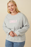 HY7429W Heather Grey Plus Smile Text Cropped French Terry Top Front