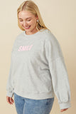 HY7429W Heather Grey Plus Smile Text Cropped French Terry Top Gif