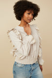 HY7431 TAUPE Womens Scallop Lace Detail Ruffled Poplin Top Back
