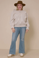 HY7431 TAUPE Womens Scallop Lace Detail Ruffled Poplin Top Side