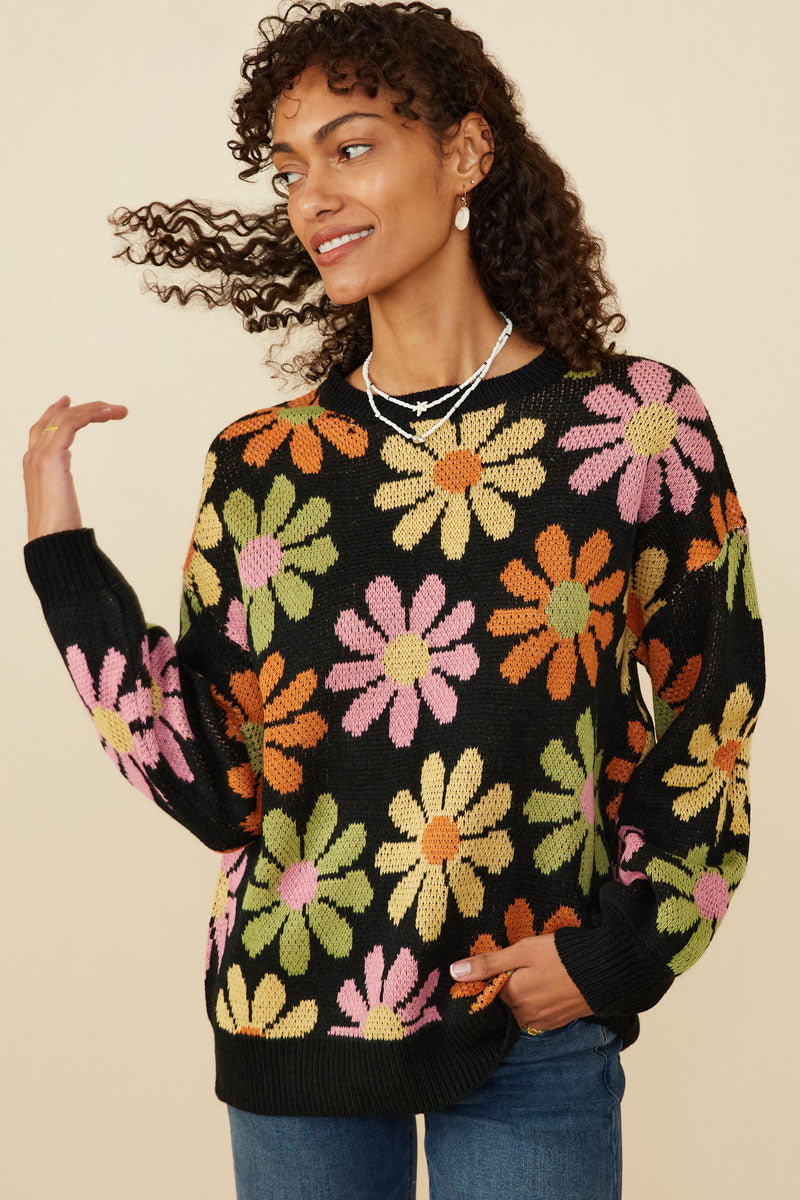 Retro Daisy Knit Pullover Sweater