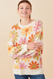 HY7433 Ivory Womens Retro Daisy Knit Pullover Sweater Gif