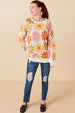 HY7433 Ivory Womens Retro Daisy Knit Pullover Sweater Full Body