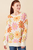 HY7433 Ivory Womens Retro Daisy Knit Pullover Sweater Detail
