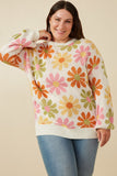 HY7433 Ivory Womens Retro Daisy Knit Pullover Sweater Front