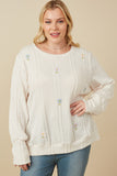 Cable Knit Floral Embroidered Long Sleeve Top