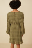 HY7455 OLIVE Womens Mixed Pleated Peasant Sleeve Dress Detail