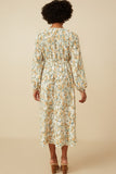 HY7458 Ivory Womens Botanical Print Puffed Long Sleeve Dress Side