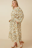 HY7458 Ivory Womens Botanical Print Puffed Long Sleeve Dress Back