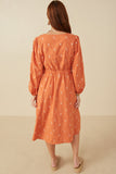 HY7460 Rust Womens Floral Embroidered Button Down Dress Back