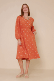 HY7460 Rust Womens Floral Embroidered Button Down Dress Gif