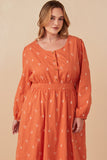 HY7460W Rust Plus Floral Embroidered Button Down Dress Front