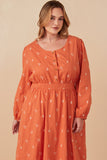 HY7460W Rust Plus Floral Embroidered Button Down Dress Front