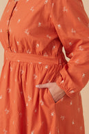 HY7460W Rust Plus Floral Embroidered Button Down Dress Detail