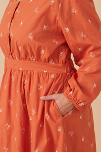 HY7460W Rust Plus Floral Embroidered Button Down Dress Detail