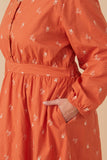HY7460W Rust Plus Floral Embroidered Button Down Dress Detail