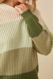 HY7462 Olive Womens Color Block Low Gauge Mock Neck Sweater Detail