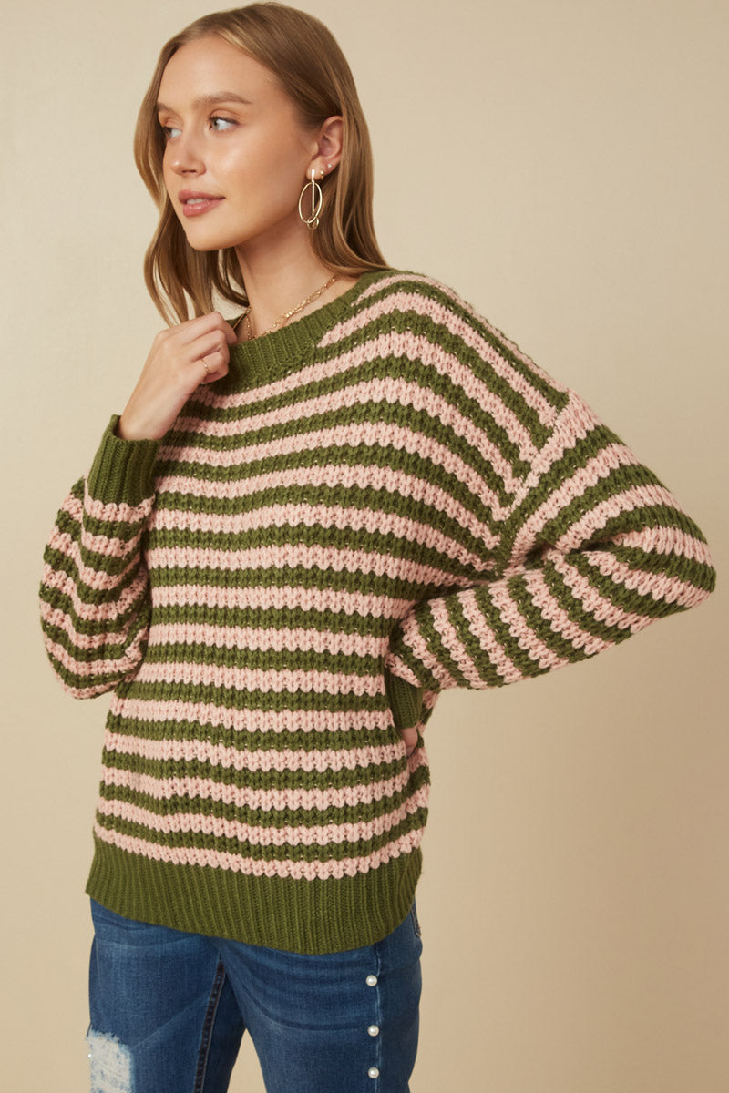 Striped Drop Shoulder Low Gauge Sweater