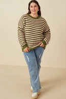 HY7464 Olive Mix Womens Striped Drop Should Low Gauge Sweater Back 2