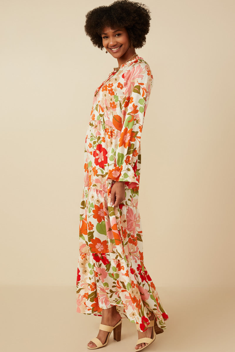 Satin Floral Tiered Maxi Dress For Women