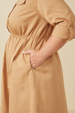HY7492W Camel Plus Button Up Collared Twill Dress Gif