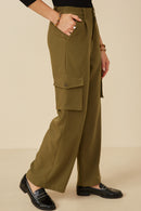 HY7494 Olive Womens Wide Leg Button Closure Cargo Pants Gif