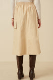 HY7498 Beige Womens Button Down Cargo Pocket Midi Skirt Front