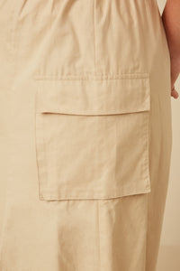 HY7498W Beige Plus Button Down Cargo Pocket Midi Skirt Gif