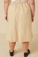 HY7498W Beige Plus Button Down Cargo Pocket Midi Skirt Side