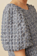 HY7507 Pink Womens Waffle Textured Puff Sleeve Top Full Body