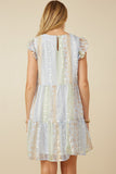 HY7511 Sage Mix Womens Crochet Lace Textured Print Block Ruffle Sleeve Dress Back