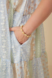 HY7511W Sage Mix Plus Crochet Lace Textured Print Block Ruffle Sleeve Dress Full Body