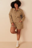 HY7516W Sage Plus Button Up Cargo Pocket Long Sleeve Romper Pose