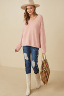 HY7522 Blush Womens Mohair V Neck Sweater Top Gif