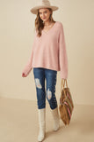 HY7522 Blush Womens Mohair V Neck Sweater Top Gif
