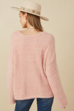 HY7522 Blush Womens Mohair V Neck Sweater Top Detail