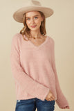 HY7522 Blush Womens Mohair V Neck Sweater Top Back