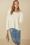 HY7522 Ivory Womens Mohair V Neck Sweater Top Front