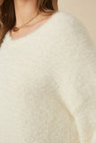 HY7522 Ivory Womens Mohair V Neck Sweater Top Full Body