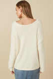 HY7522W Ivory Plus Mohair V Neck Sweater Top Gif