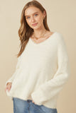 HY7522W Ivory Plus Mohair V Neck Sweater Top Full Body