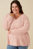 HY7522W Blush Plus Mohair V Neck Sweater Top Front