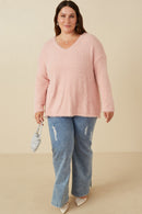 HY7522W Blush Plus Mohair V Neck Sweater Top Gif