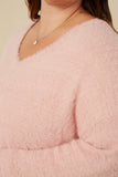 HY7522W Blush Plus Mohair V Neck Sweater Top Full Body
