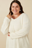 HY7522W Ivory Plus Mohair V Neck Sweater Top Front