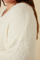 HY7522W Ivory Plus Mohair V Neck Sweater Top Back