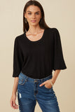 Cable Knit Textured Balloon Sleeve Knit Top