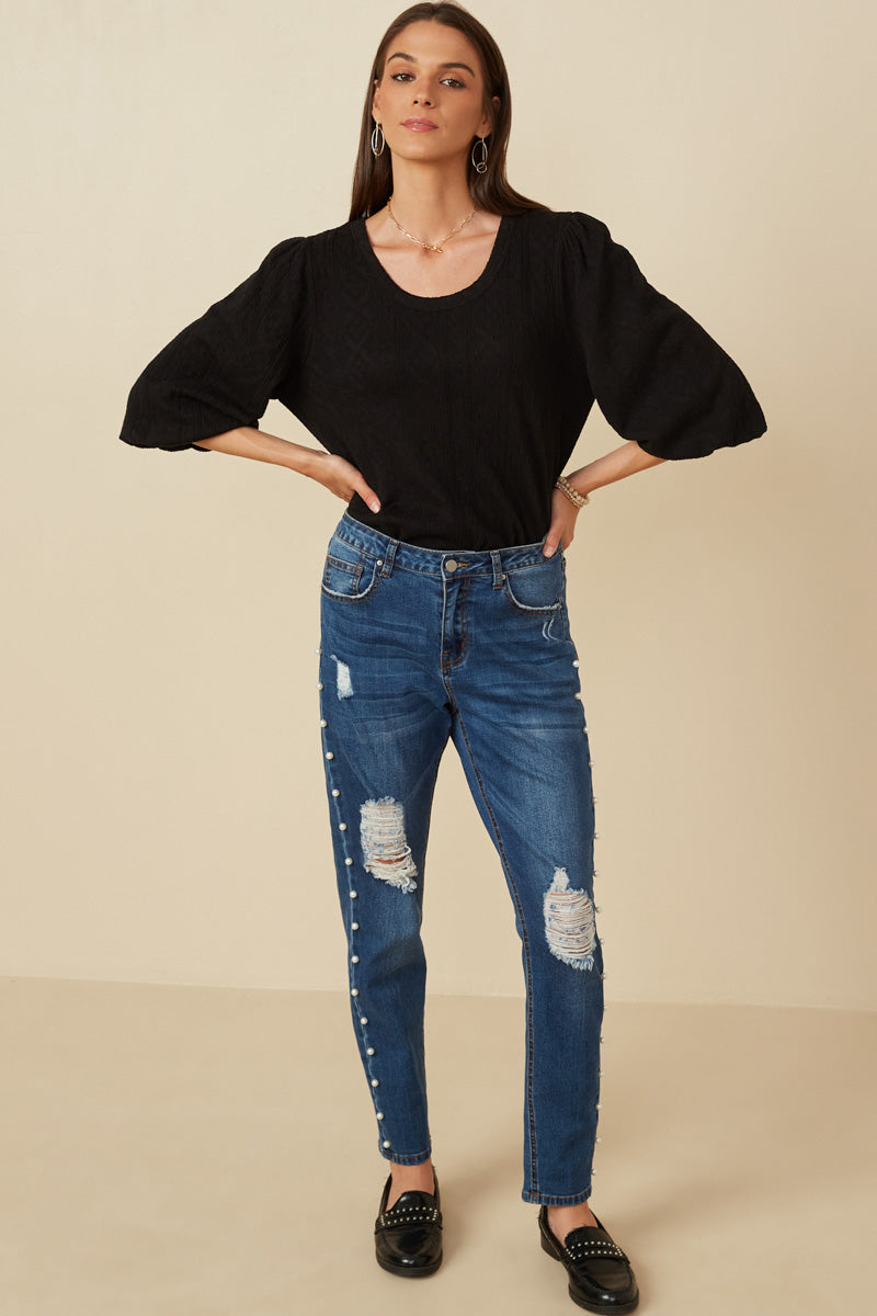 HY7526 Sage Womens Cable Knit Textured Balloon Sleeve Knit Top Gif