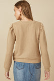 HY7527 Taupe Womens Ribbed Knit Banded Detail Mock Neck Top Detail
