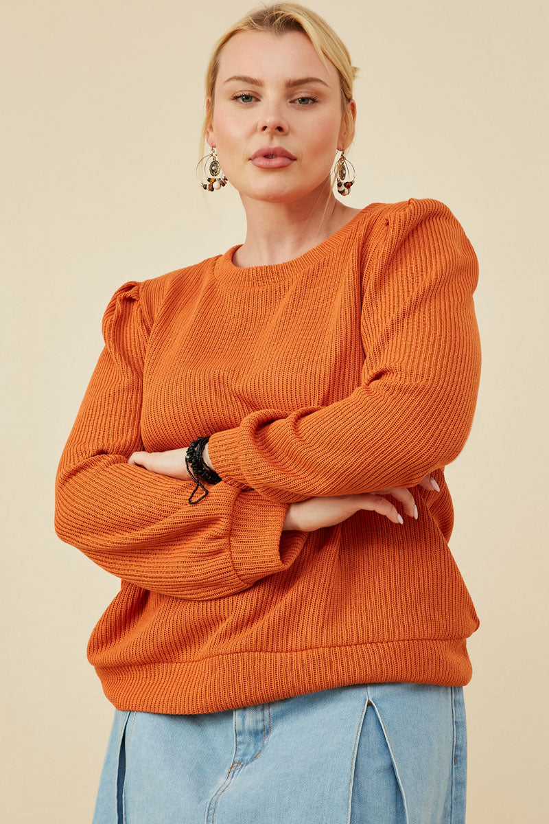 Ribbed Knit Banded Detail Mock Neck Top